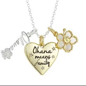 Disney Stitch Ohana Means Family Fine Silver Plated Necklace Jewelry in Box